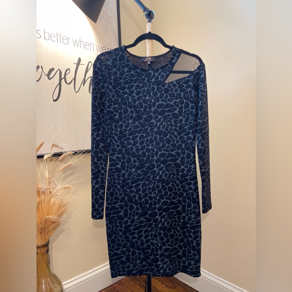 Leopard Print Long Sleeve Black-Gray Party Wear Dress